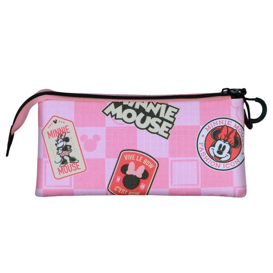 Image détaillée des trois compartiments ouverts de la trousse Minnie pour un rangement organisé