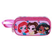 Trousse double Disney Princess Flowers avec design 3D en relief, vue de face montrant les deux compartiments fermés par zip