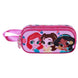 Trousse double Disney Princess Flowers avec design 3D en relief, vue de face montrant les deux compartiments fermés par zip