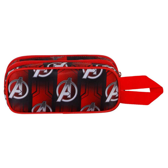 Trousse double Marvel Avengers Almighty 3D vue de face avec design embossé en relief