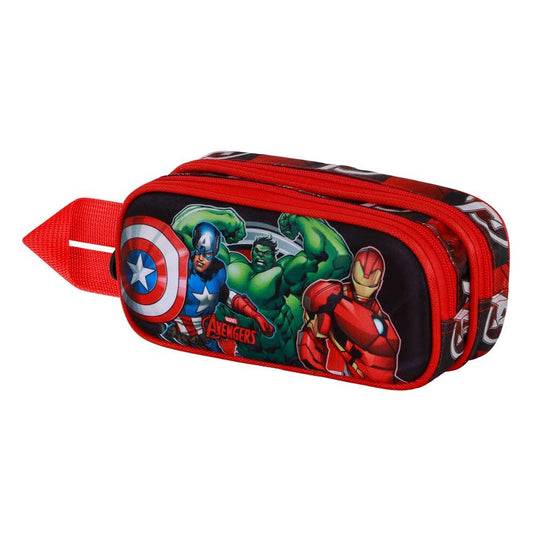 Vue de côté de la trousse Marvel Avengers avec fermeture éclair et logo KARACTERMANIA