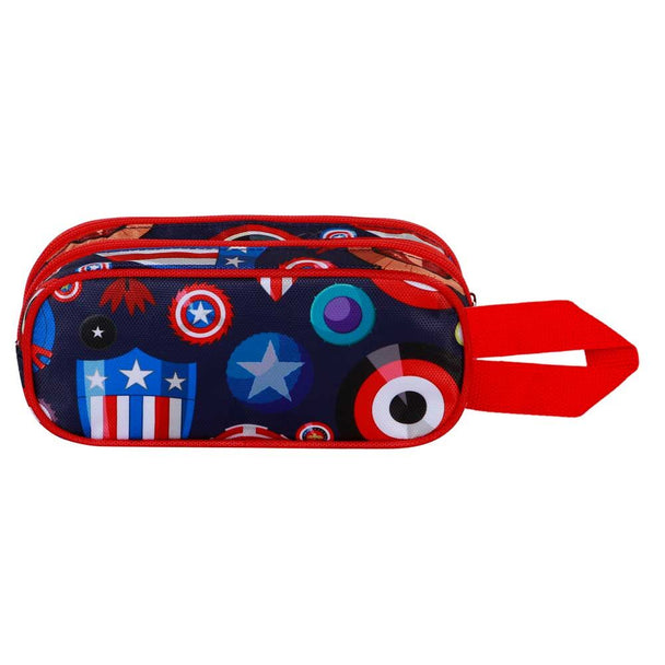 Trousse Marvel Captain America Patriot KARACTERMANIA vue de face avec le design 3D embossé bleu et rouge