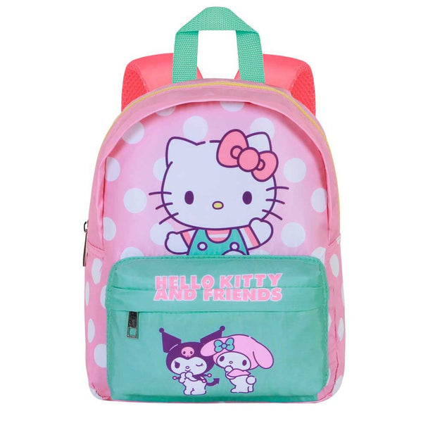 Sac à dos Hello Kitty 27cm vue de face avec fermeture éclair et poche avant colorée