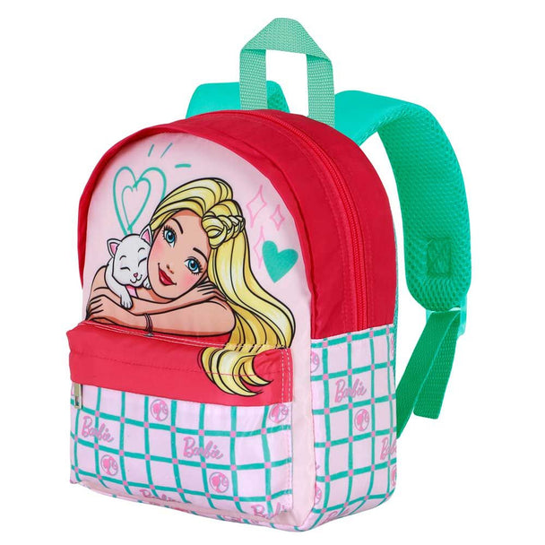 Détail du compartiment principal zippé du sac à dos Barbie léger pour maternelle