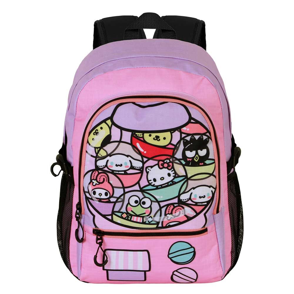 Détail des bretelles rembourrées ajustables du sac à dos Hello Kitty pour un confort optimal.