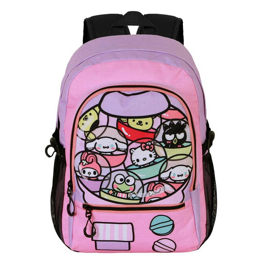 Détail des bretelles rembourrées ajustables du sac à dos Hello Kitty pour un confort optimal.