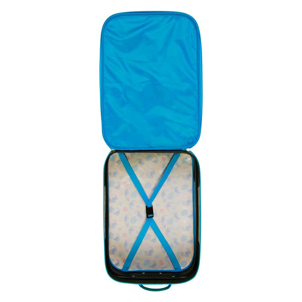 Valise Disney Stitch 3D posée debout montrant sa taille compacte et ses roues