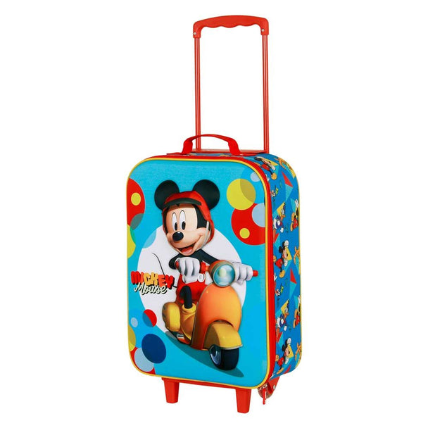 Valise enfant Disney Mickey Scooter 3D vue de face avec design embossé et couleurs vives
