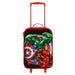 Zoom sur le design 3D en relief des personnages Avengers sur la face avant de la valise