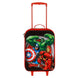Zoom sur le design 3D en relief des personnages Avengers sur la face avant de la valise