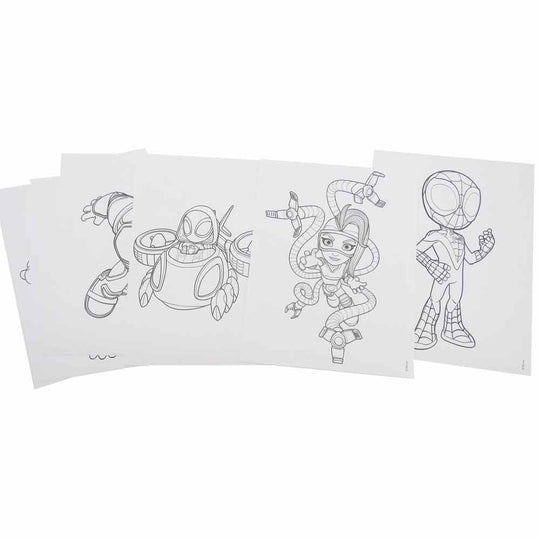 Couverture du livre de coloriage Marvel Spidey avec illustrations de Spiderman en action