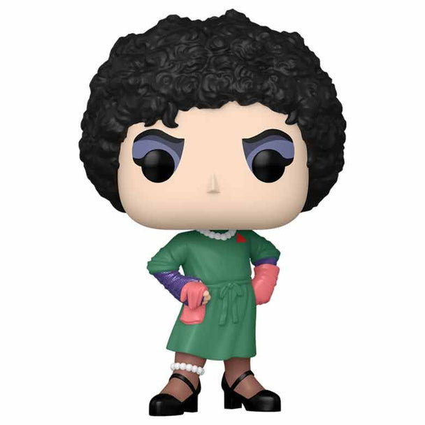 Figurine Funko POP de Frank-N-Furter en robe d'hôpital avec détails précis et couleurs vives dans sa boîte cadeau.