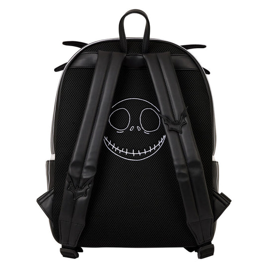 Profil latéral du sac à dos Disney Nightmare Before Christmas montrant la fermeture éclair et la texture
