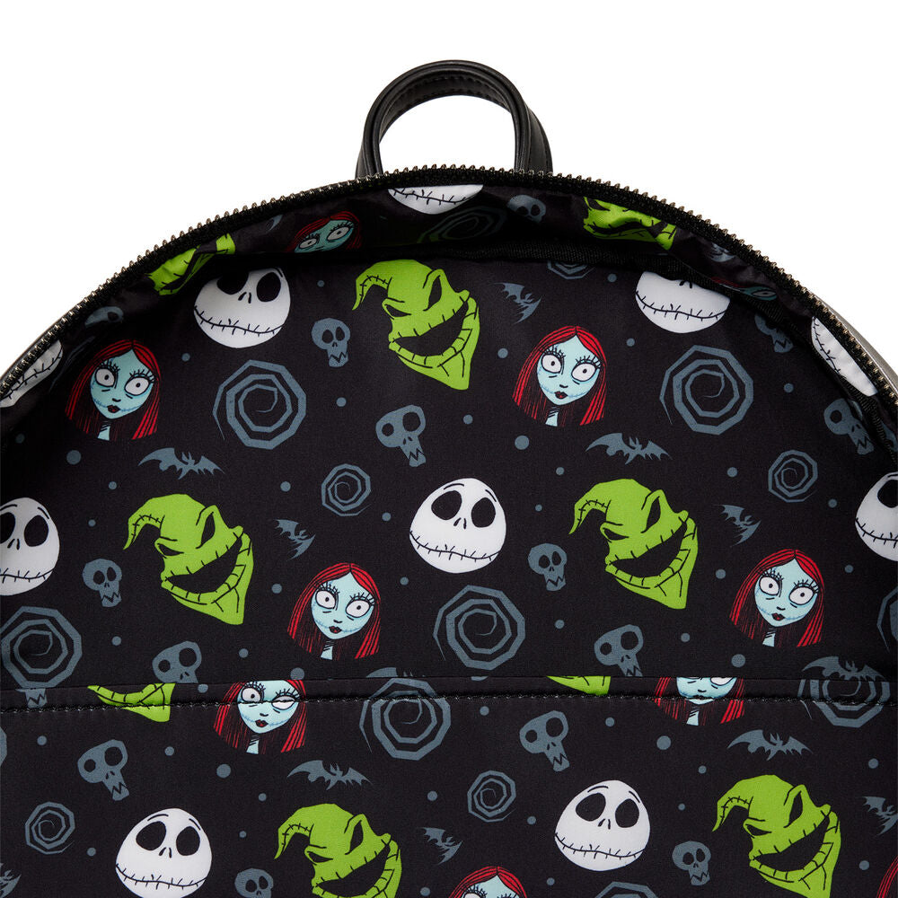 Sac à dos Jack Skellington posé sur une surface blanche montrant son design complet
