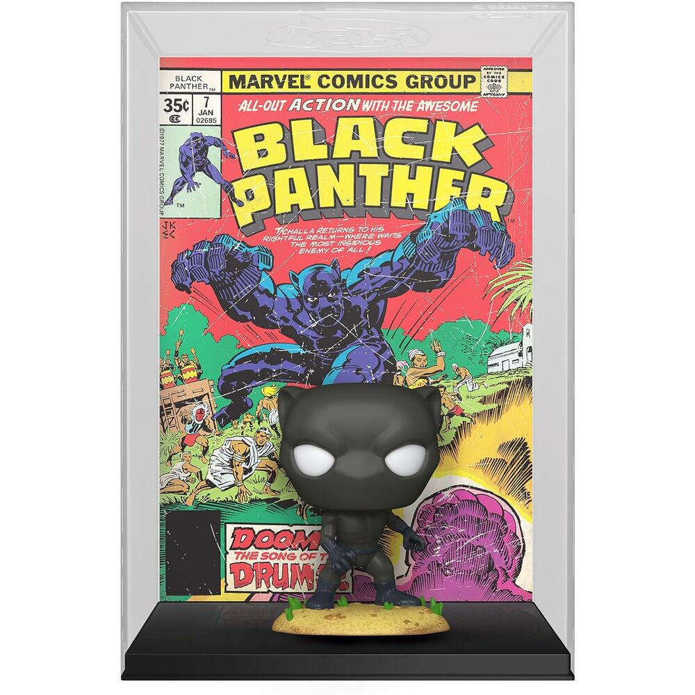 Boîte d'emballage Funko POP Marvel Black Panther avec illustrations et logo officiel