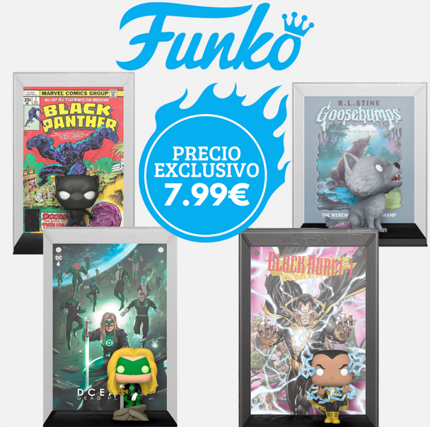 Pack Funko POP Comic Covers avec figurines inspirées des couvertures de comics, présenté sur fond blanc.