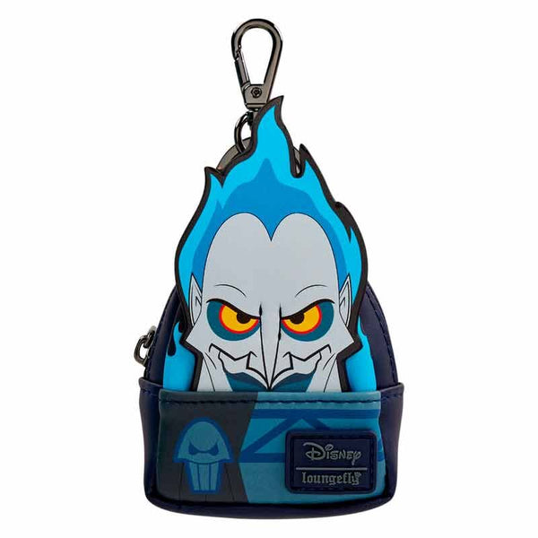 Vue latérale du porte-clés mini sac à dos Loungefly Disney Villains montrant la texture