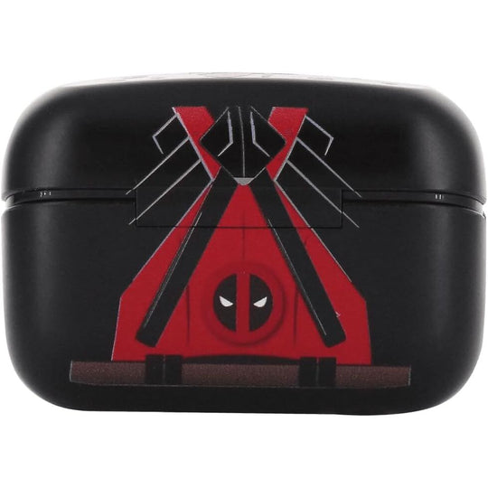 Boîtier de recharge compact du casque Marvel Deadpool avec câble Type C et embouts d’oreille variés