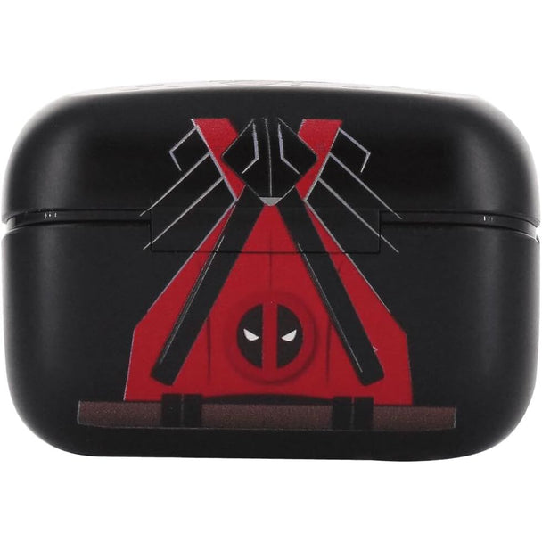 Boîtier de recharge compact du casque Marvel Deadpool avec câble Type C et embouts d’oreille variés