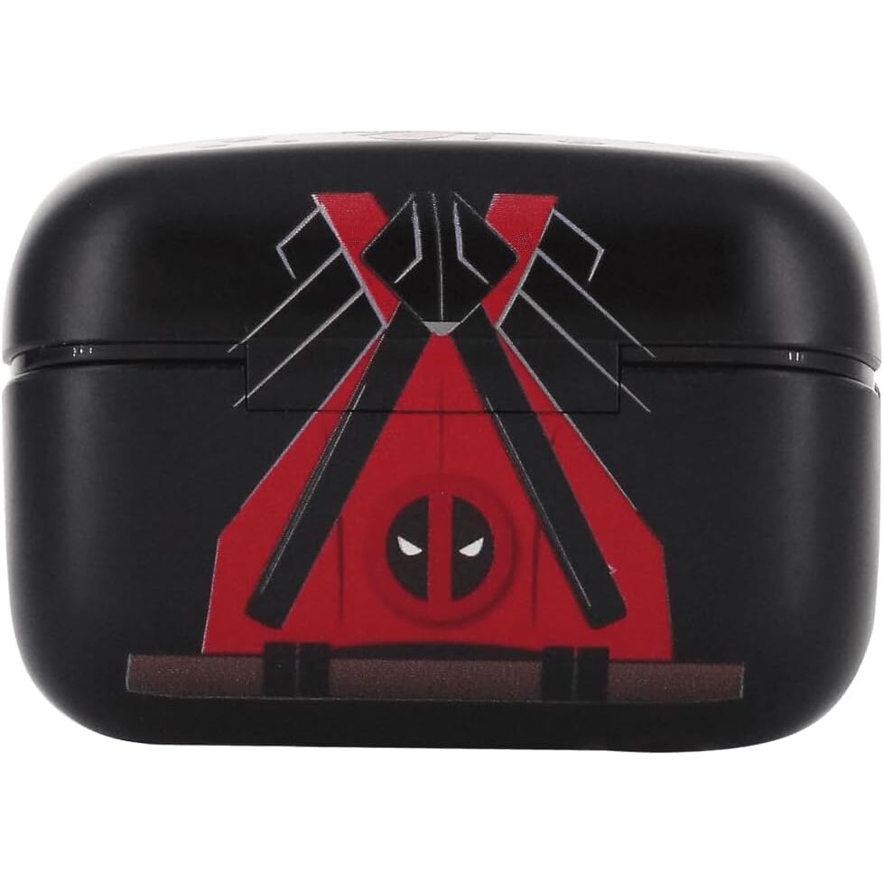 Boîtier de recharge compact du casque Marvel Deadpool avec câble Type C et embouts d’oreille variés