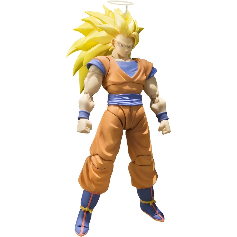 Figurine Son Goku Super Saiyan 3 de 16cm montrant les articulations flexibles pour différentes poses