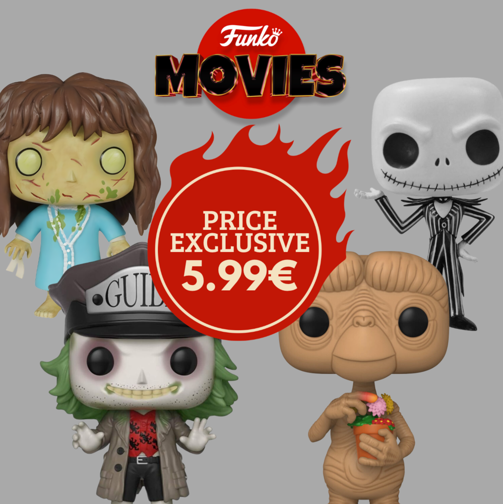 Pack Funko POP Movies avec figurines colorées représentant des personnages célèbres du cinéma, parfait pour collectionneurs et fans.