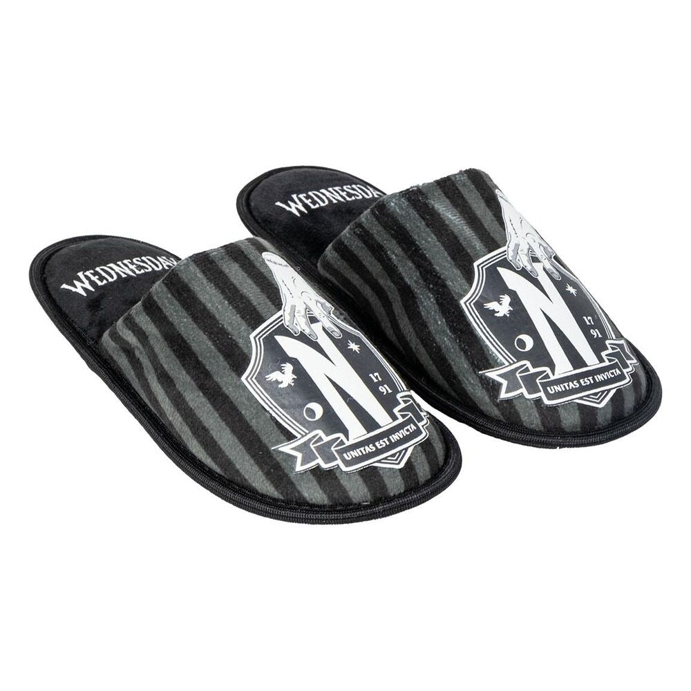 Vue avant des chaussons adultes Wednesday en polyester par CERDÁ, taille 36/37