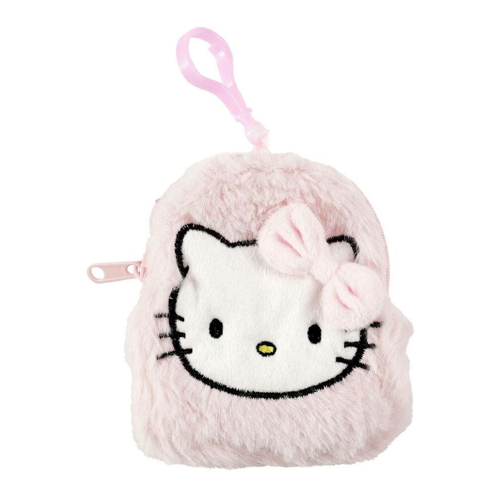 Sac à main Hello Kitty en peluche CERDÁ, vue latérale, illustrant sa petite taille et sa praticité pour transporter de petits objets.