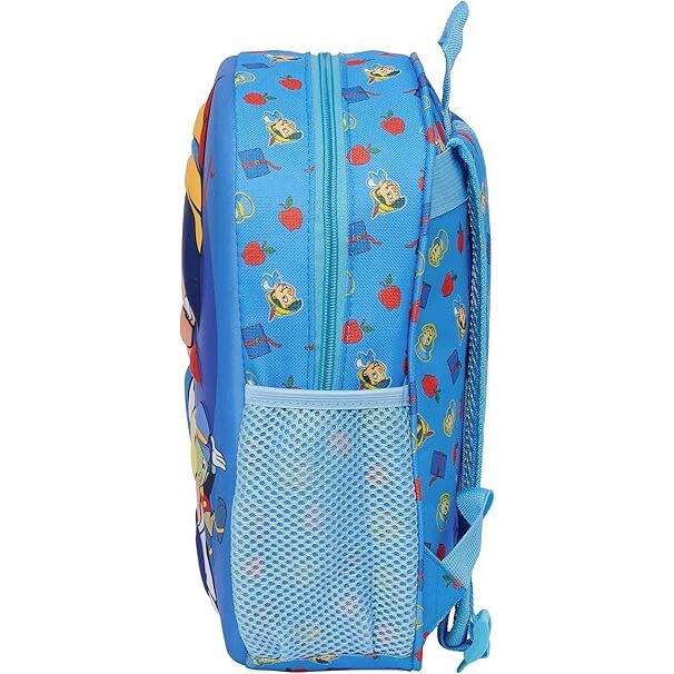 Vue latérale du sac à dos Pinocchio avec poche pour bouteille et bretelles rembourrées confortables