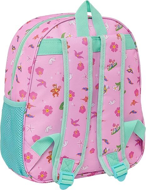 Vue latérale du sac à dos Disney Aladdin Jasmine montrant la poche pour bouteille pratique