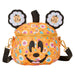 Sac à bandoulière Loungefly Disney Minnie Citrouille vu de face avec motif coloré et détails soignés