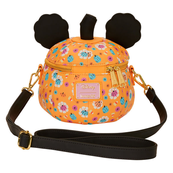 Détail du sac Loungefly Disney Minnie Citrouille montrant la texture et la qualité des matériaux utilisés