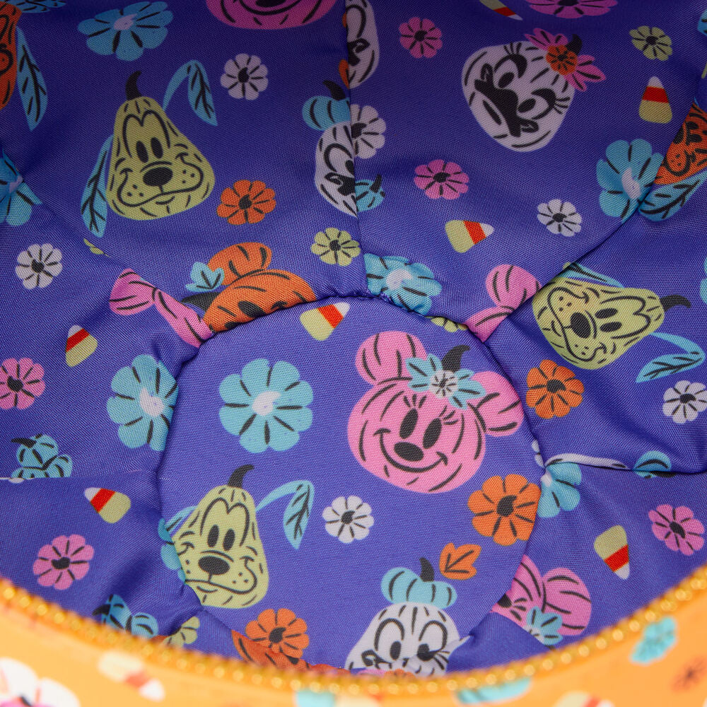 Vue latérale du sac Minnie Citrouille Loungefly mettant en avant la bandoulière réglable et la fermeture