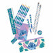 Trousse ouverte du set papeterie Disey Stitch montrant tous les accessoires inclus, taille-crayon et gomme visibles