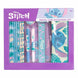 Set papeterie Disey Stitch 14 pièces avec carnet, crayons et trousse vue de face sur fond blanc
