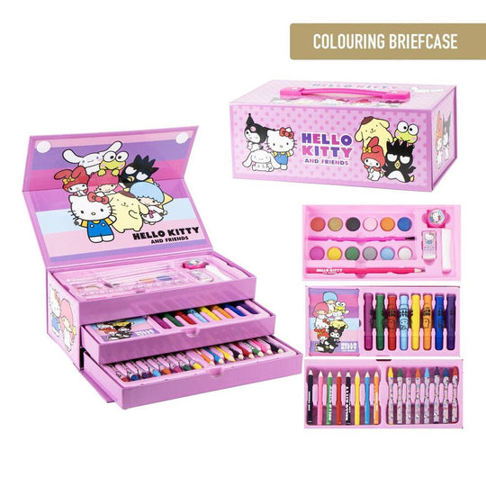 Trousse Hello Kitty à colorier vue de face avec motifs imprimés en noir et blanc à personnaliser
