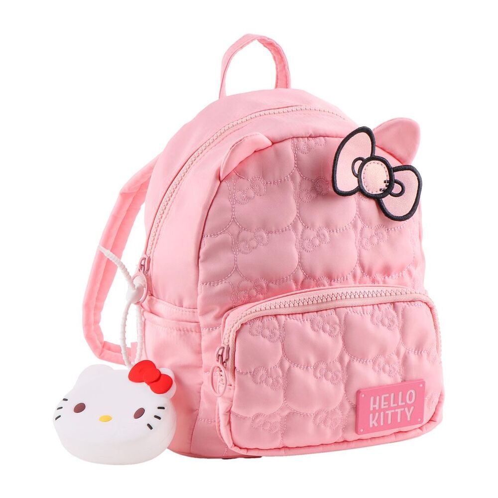 Sac à dos Hello Kitty CERDÁ, vue de face, idéal pour la maternelle, avec le visage souriant de Hello Kitty et son nœud rose.