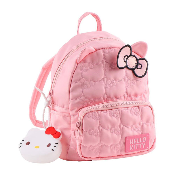 Sac à dos Hello Kitty CERDÁ, vue de face, idéal pour la maternelle, avec le visage souriant de Hello Kitty et son nœud rose.