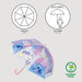 Vue latérale du parapluie bulles Disney Stitch avec structure métallique apparente