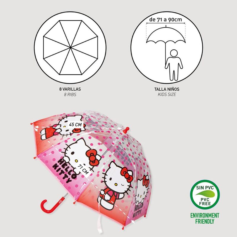 Parapluie Hello Kitty transparent ouvert avec motifs colorés CERDÁ