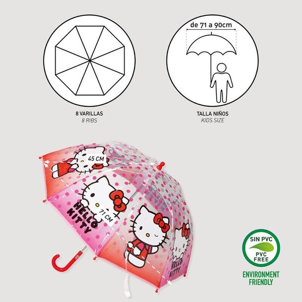 Parapluie Hello Kitty transparent ouvert avec motifs colorés CERDÁ
