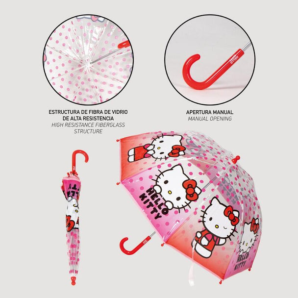 Détail de la poignée manuelle rose du parapluie Hello Kitty CERDÁ