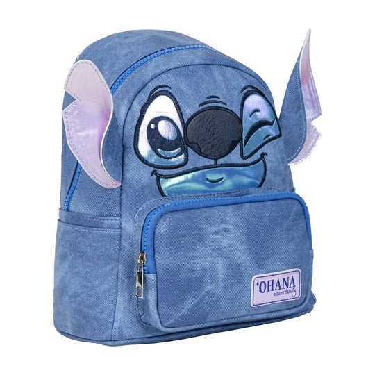 Vue de face du sac à dos Disney Stitch 25cm en simili cuir CERDÁ avec logo Stitch visible