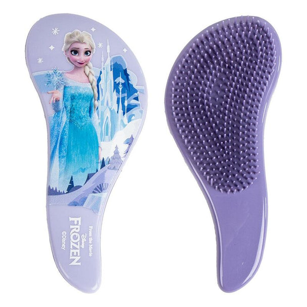 Vue détaillée de la brosse à cheveux Disney Frozen CERDÁ montrant sa taille compacte et sa poignée ergonomique