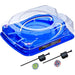 Le set complet Beyblade X Drop Attack avec arène et accessoires de lancement sur fond blanc