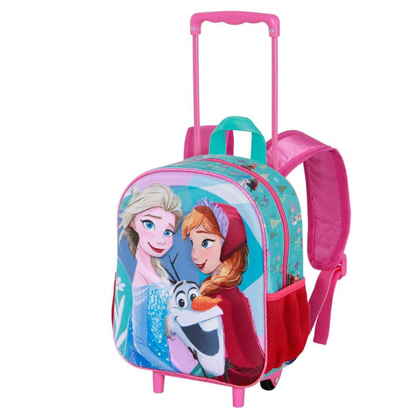 Trolley enfant Frozen 2 Disney 3D de face avec design relief coloré et roues visibles