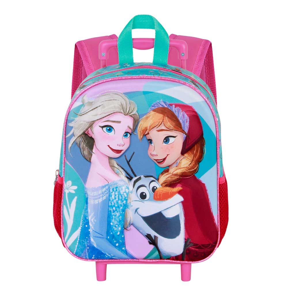 Trolley Frozen 2 posé sur sol blanc, mettant en avant ses deux roues et le design avant détaillé
