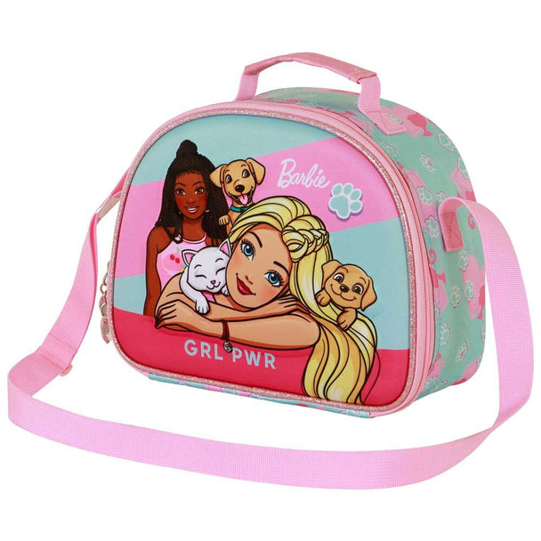 Détail de la bandoulière ajustable et de la sangle arrière pour trolley du sac repas Barbie Pets