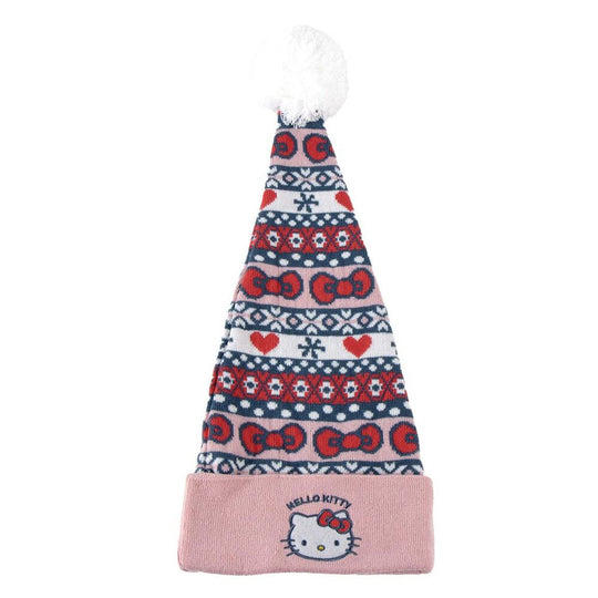 Bonnet de Noël Hello Kitty CERDÁ porté par une jeune fille souriante, montrant le confort et le style festif de l'accessoire d'hiver.