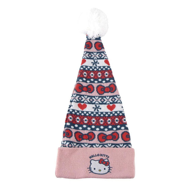 Bonnet de Noël Hello Kitty CERDÁ porté par une jeune fille souriante, montrant le confort et le style festif de l'accessoire d'hiver.